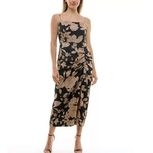 Taylor Black & Tan Floral Body-Con Midi Dress 8 EUC